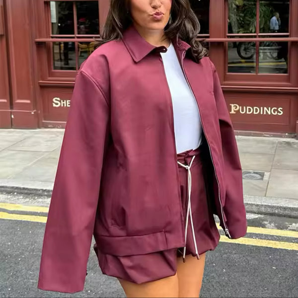 BURGUNDY COLLARED JACKET AND MINI SKIRT CO-ORD