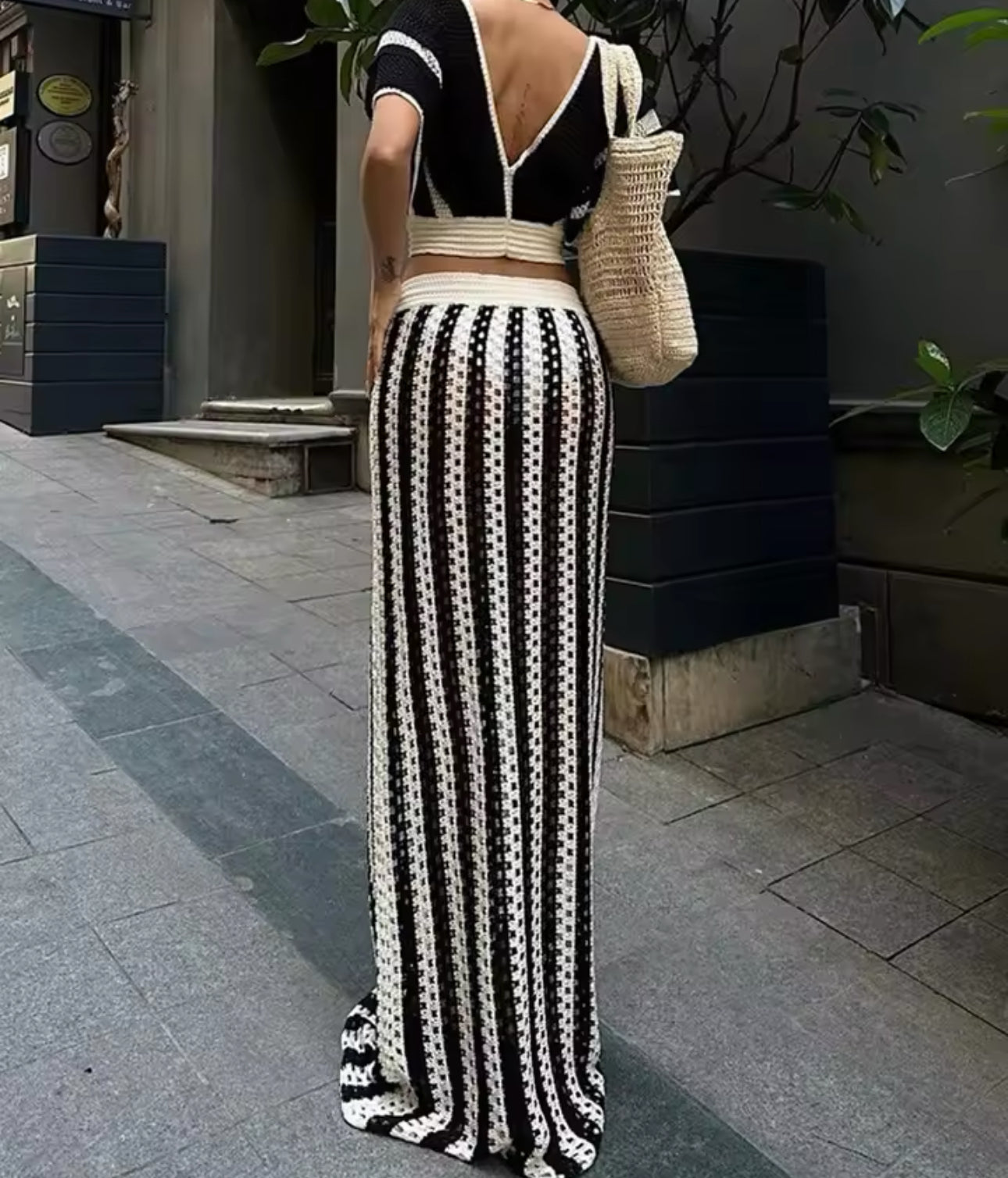STRIPE CROCHET CROP TOP AND MAXI SKIRT CO-ORD