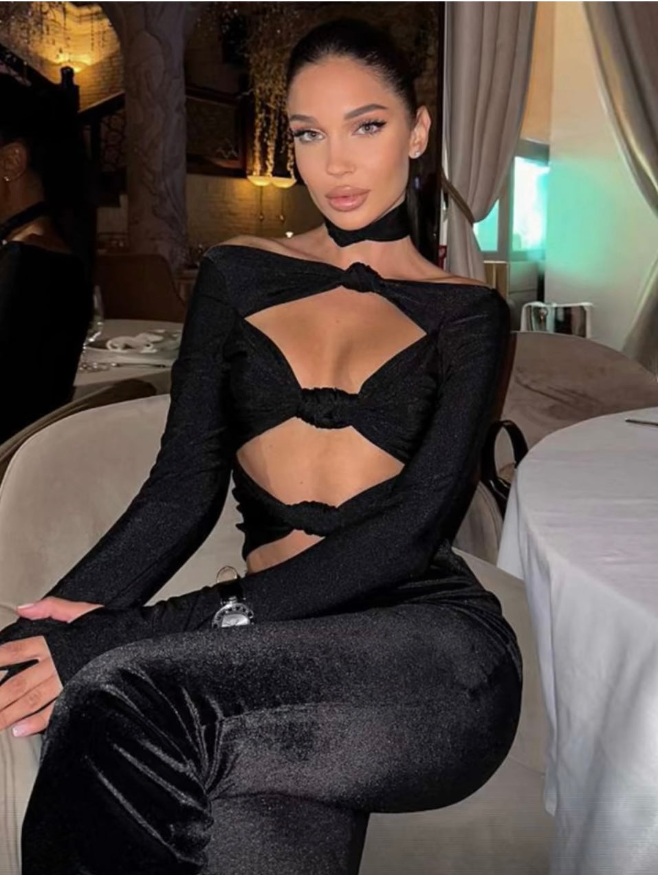 BLACK CHOKER THREE PIECE CUT OUT CO-ORD