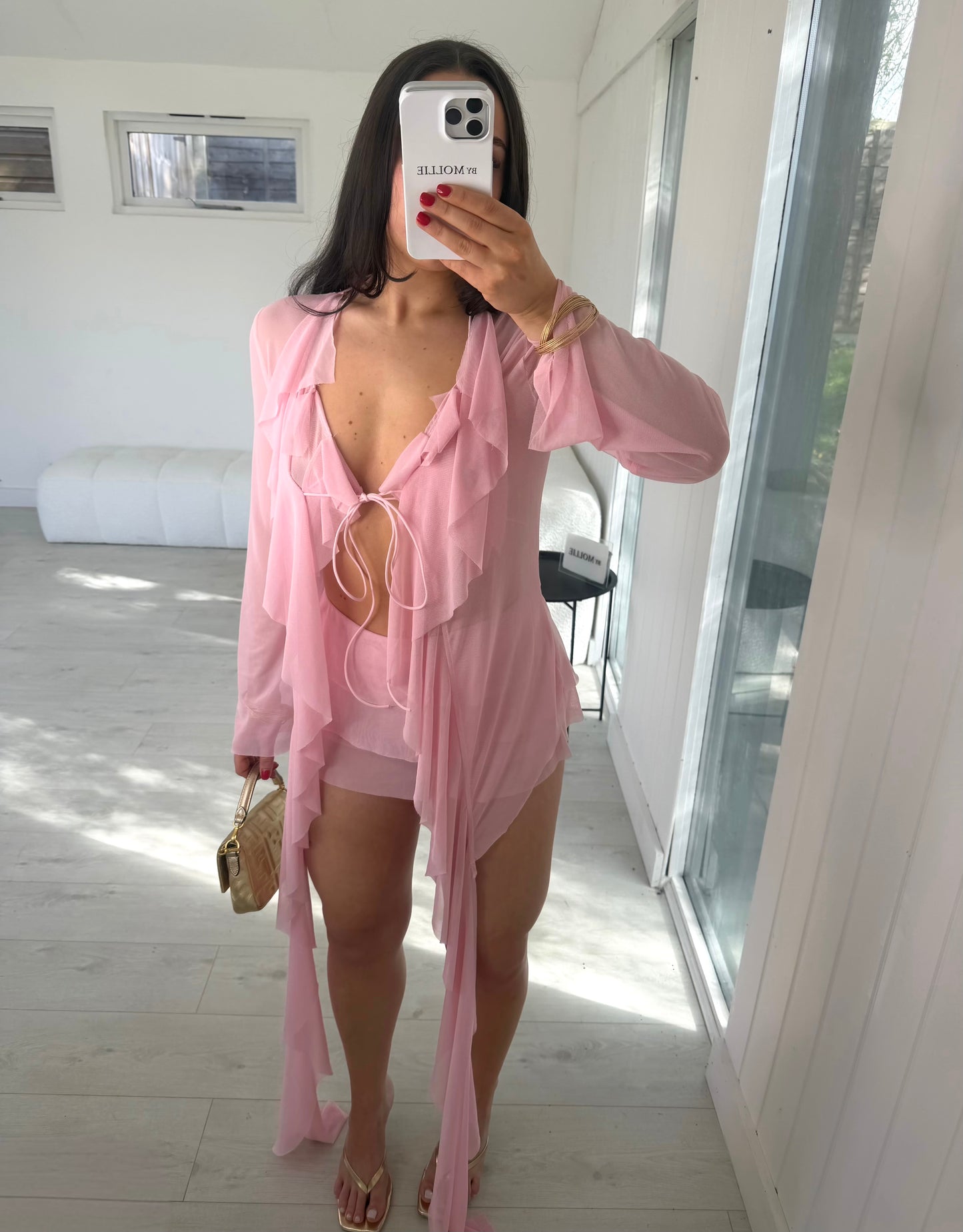 PINK FLOATY BRALET KIMONO THREE PIECE CO-ORD