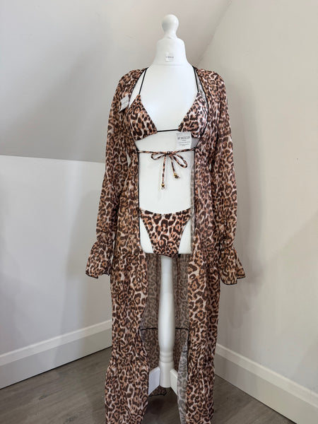 LEOPARD KIMONO THREE PIECE BIKINI SET