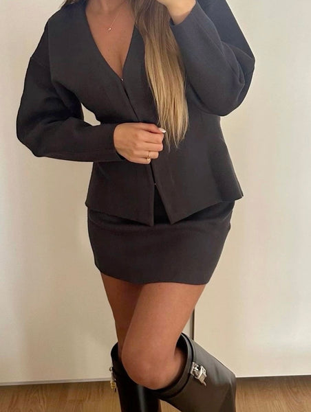 CHARCOAL GREY CARDIGAN AND MINI SKIRT CO-ORD