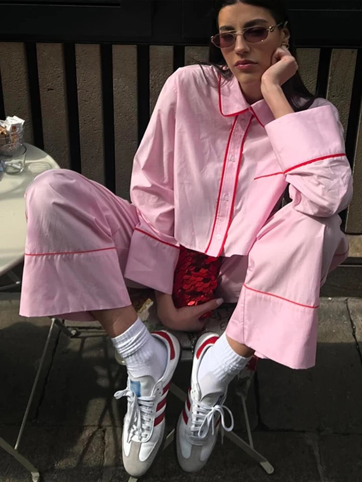 PINK AND RED POPLIN SHIRT AND TROUSER CO-ORD