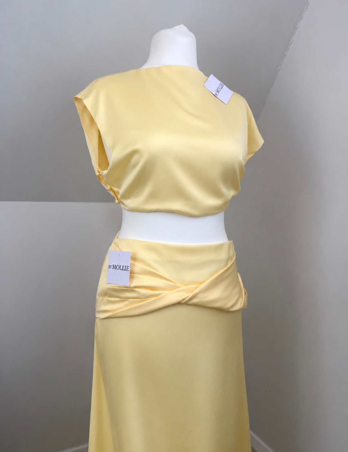 BUTTER YELLOW SATIN CROP TOP AND MAXI SKIRT CO ORD