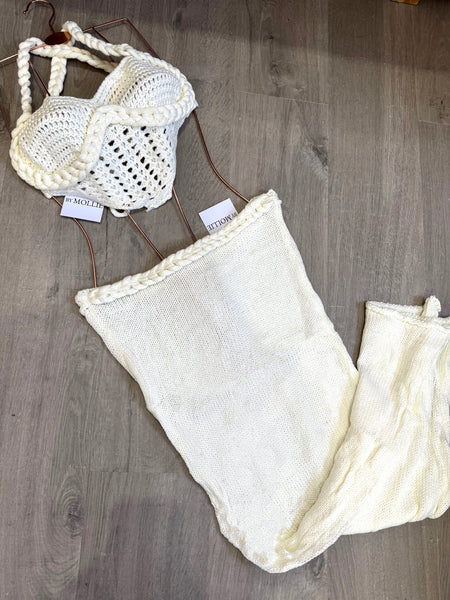 CREAM CROCHET BRALET CORSET AND MAXI SKIRT CO-ORD