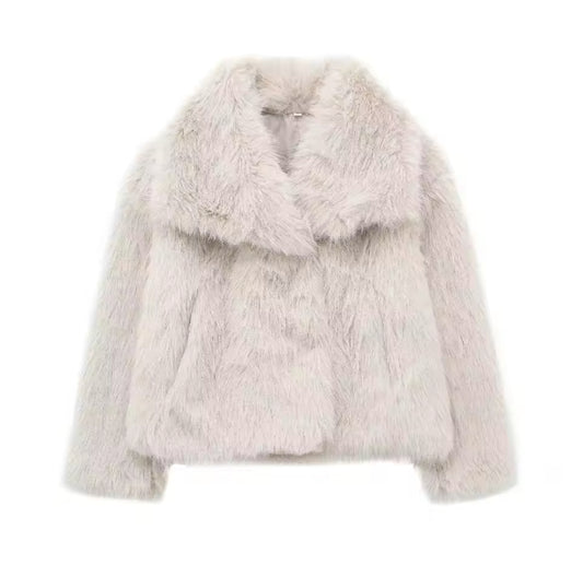BEIGE FAUX FUR COAT