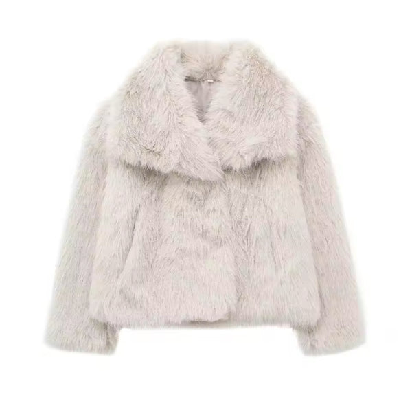 BEIGE CROPPED FAUX FUR COAT