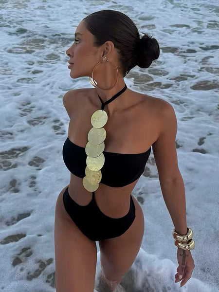 GOLD DISC CUT OUT SWIMSUIT