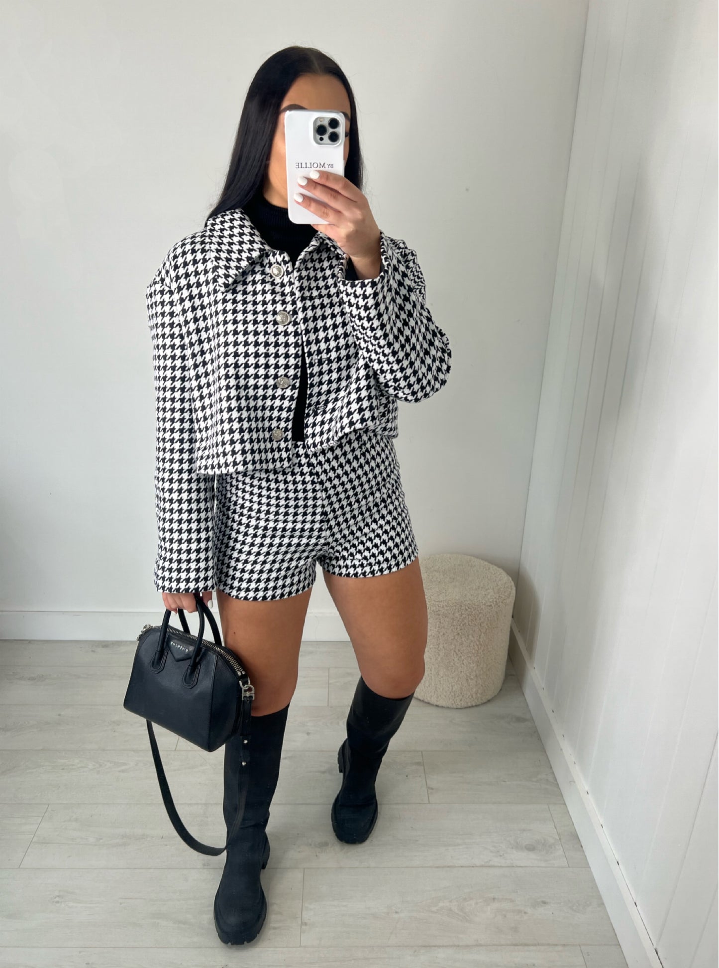 DOGSTOOTH COLLARED JACKET AND SHORTS CO-ORD