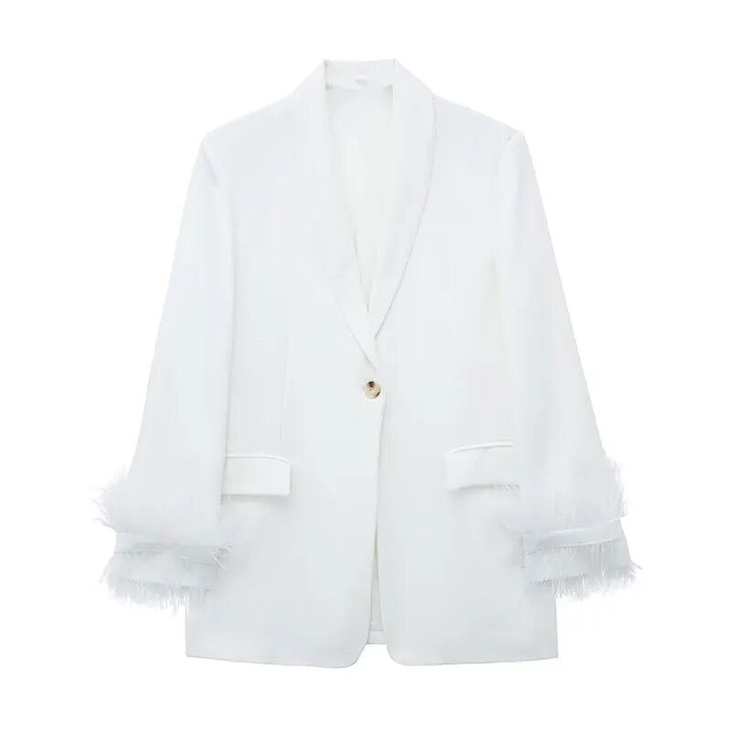 FEATHER CUFF OVERSIZED BLAZER