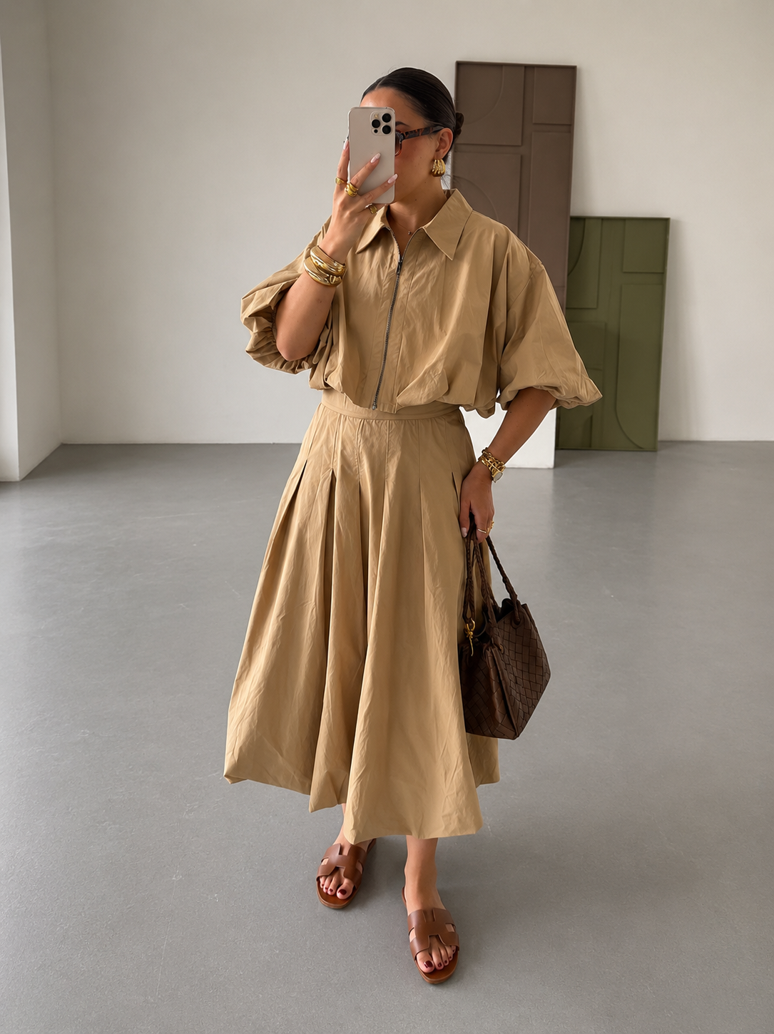 BEIGE COLLARED SHIRT AND MAXI SKIRT CO-ORD