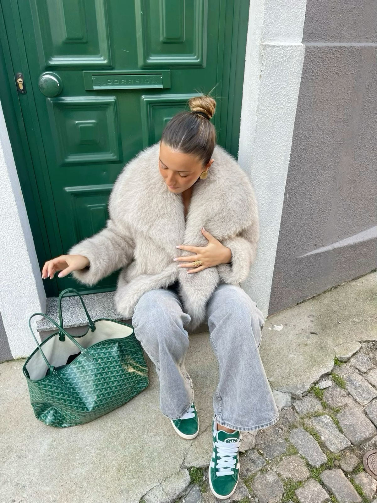 BEIGE FAUX FUR COAT