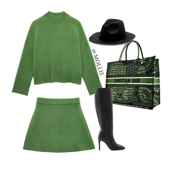 GREEN KNIT JUMPER AND MINI SKIRT CO-ORD