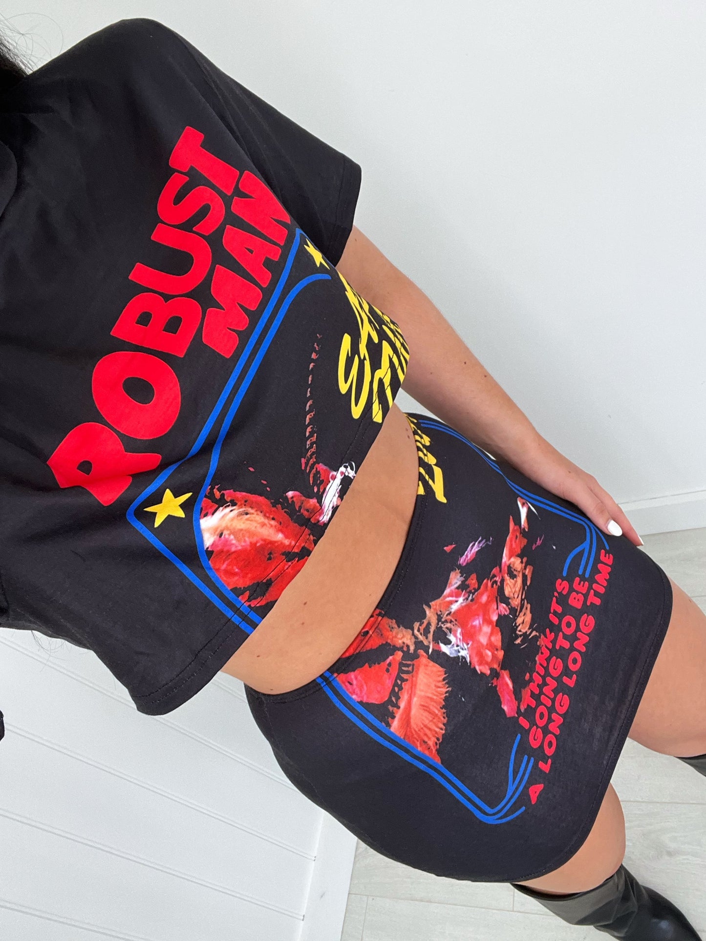 RED CROP LOGO T SHIRT SKIRT CO-ORD
