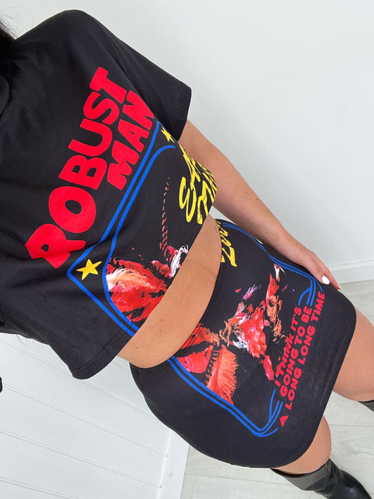 RED CROP LOGO T SHIRT SKIRT CO-ORD