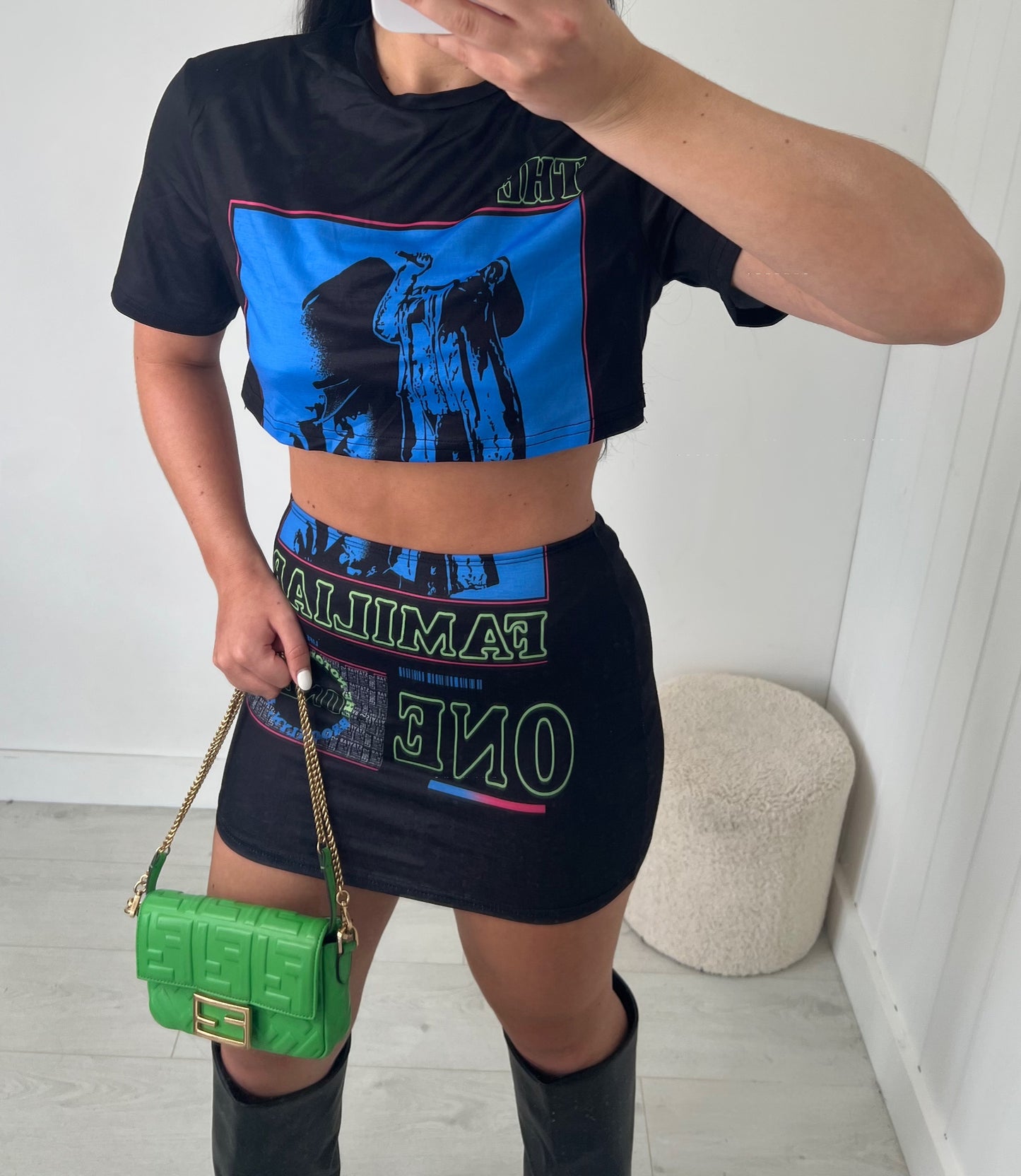 BLUE CROP LOGO T SHIRT SKIRT CO-ORD