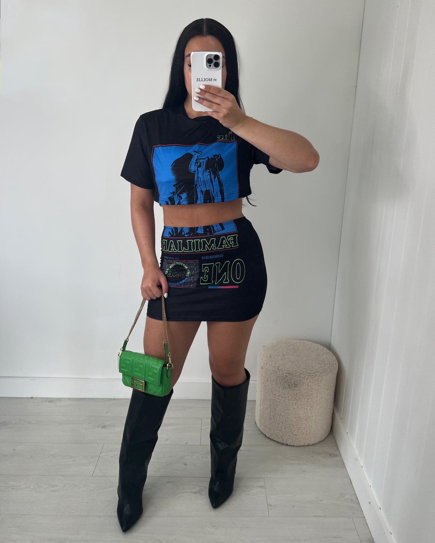 BLUE CROP LOGO T SHIRT SKIRT CO-ORD