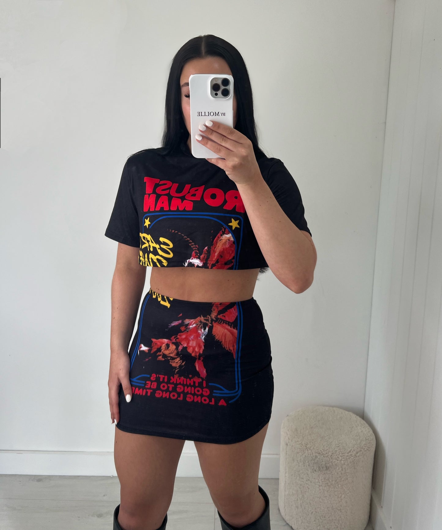 RED CROP LOGO T SHIRT SKIRT CO-ORD
