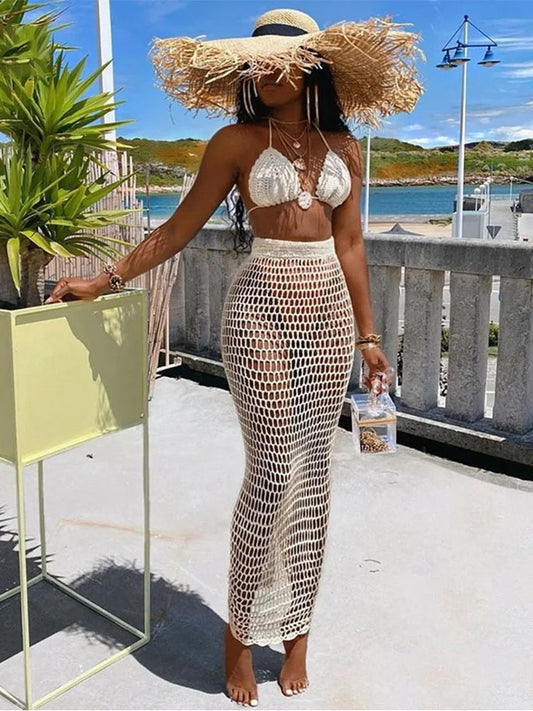WHITE CROCHET BRALET AND MAXI SKIRT CO-ORD