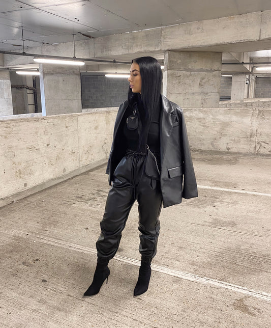 BLACK VEGAN LEATHER JOGGERS
