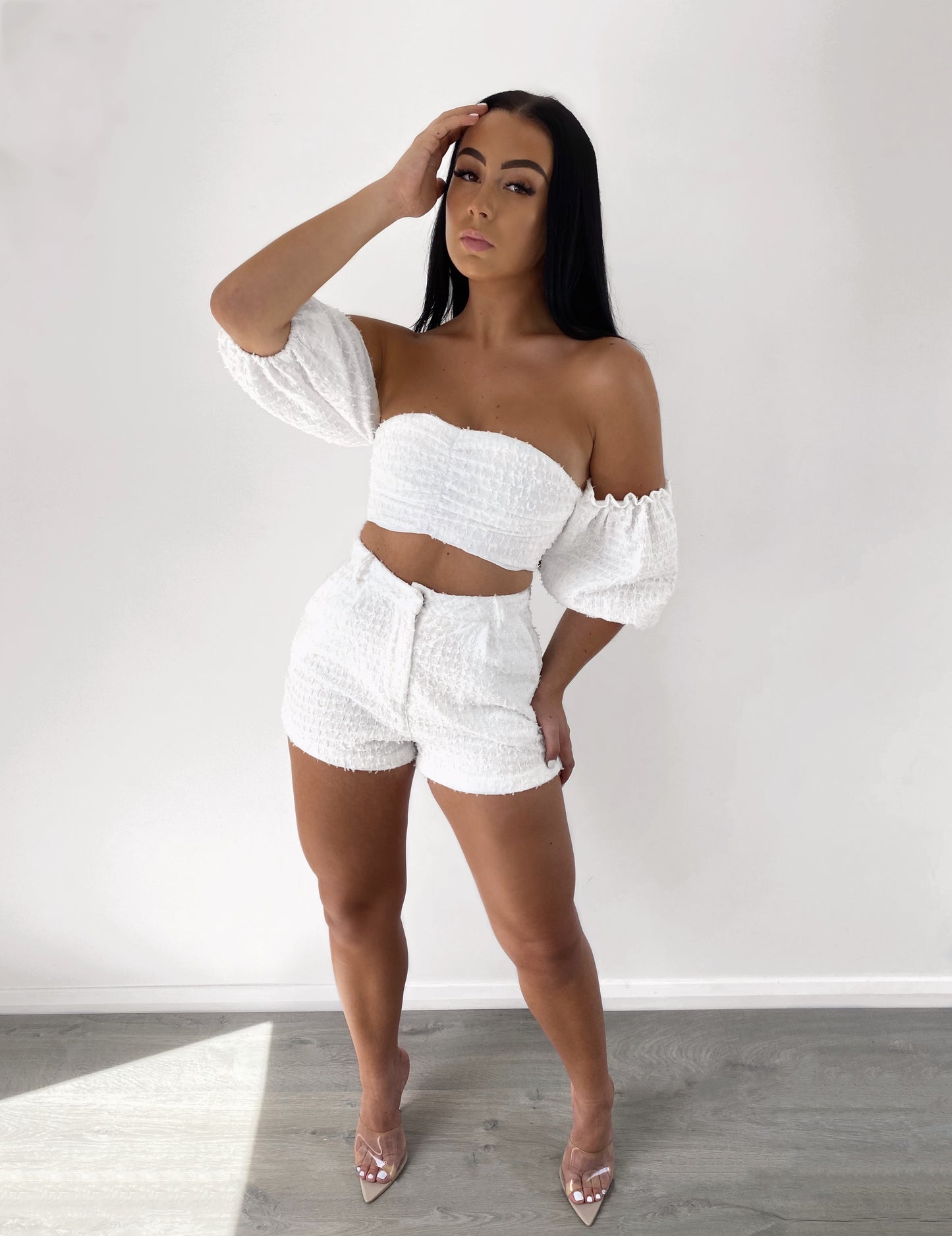 WHITE TEXTURED JACQUARD CO-ORD