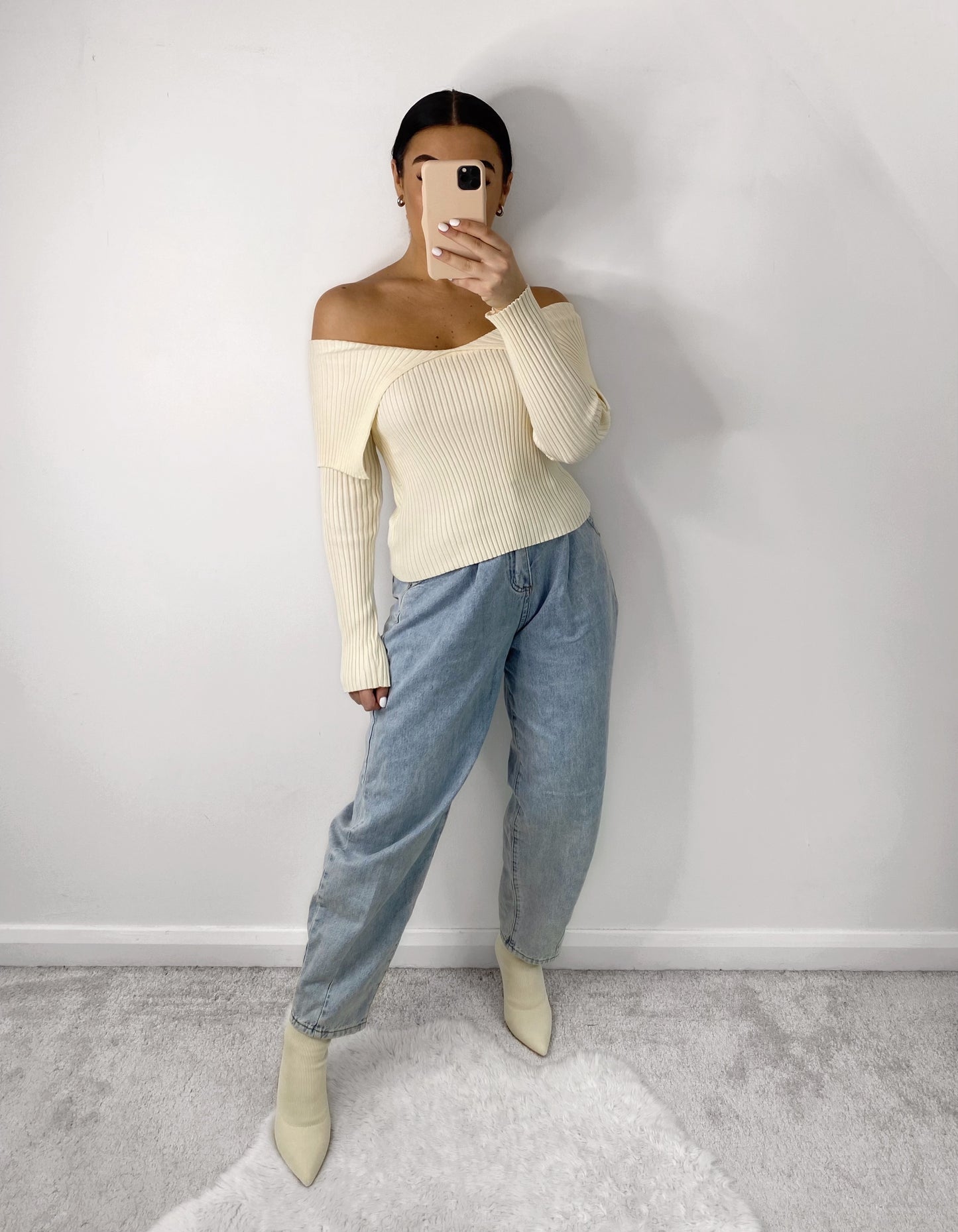 SAND BARDOT KNIT LONG SLEEVE TOP