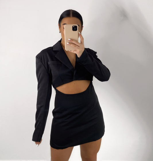 BLACK CUT OUT BLAZER DRESS