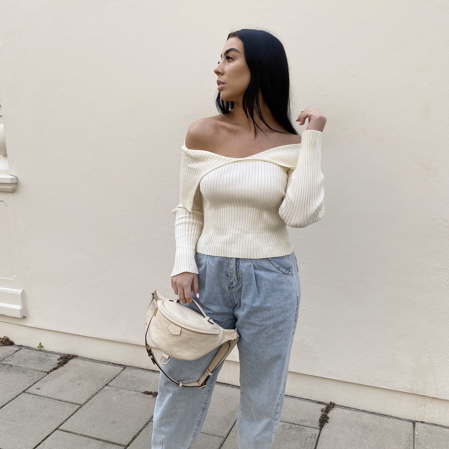 SAND BARDOT KNIT LONG SLEEVE TOP
