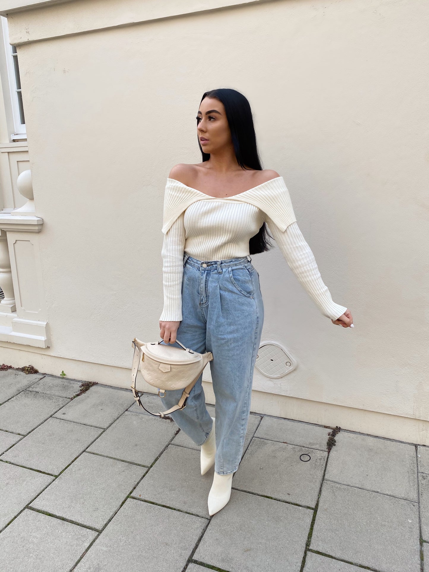 SAND BARDOT KNIT LONG SLEEVE TOP