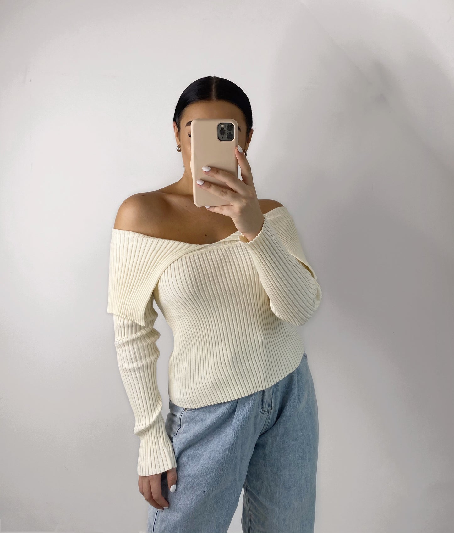 SAND BARDOT KNIT LONG SLEEVE TOP