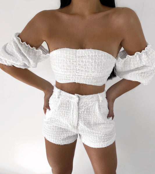 WHITE TEXTURED JACQUARD CO-ORD