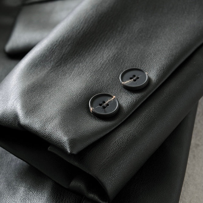 BLACK VEGAN LEATHER BLAZER