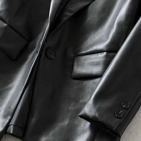 BLACK VEGAN LEATHER BLAZER