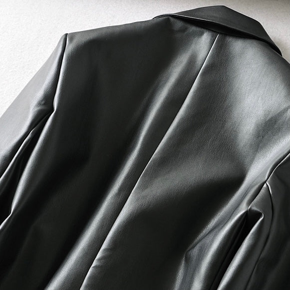 BLACK VEGAN LEATHER BLAZER