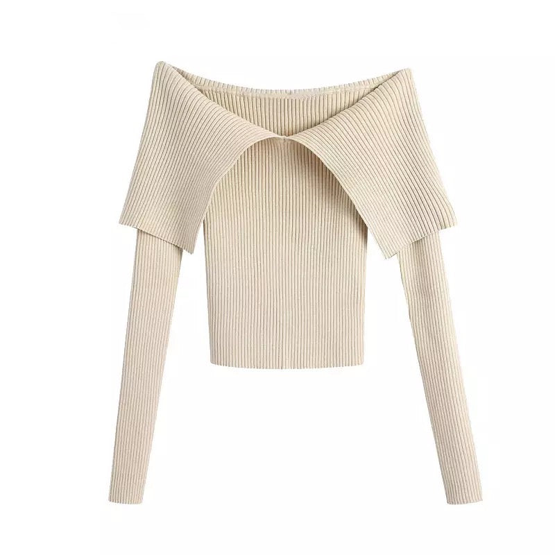 SAND BARDOT KNIT LONG SLEEVE TOP