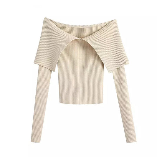 SAND BARDOT KNIT LONG SLEEVE TOP