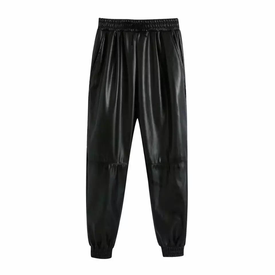 BLACK VEGAN LEATHER JOGGERS