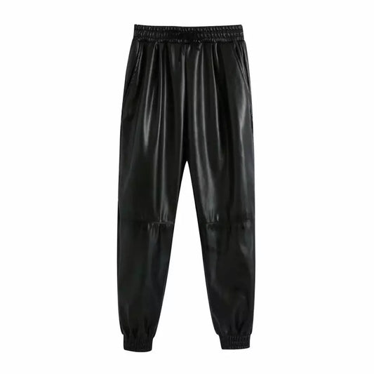 BLACK VEGAN LEATHER JOGGERS