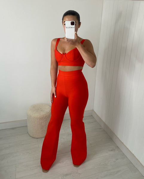 RED BANDAGE BRALET AND FLARE TROUSER CO-ORD