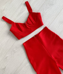 RED BANDAGE BRALET AND FLARE TROUSER CO-ORD