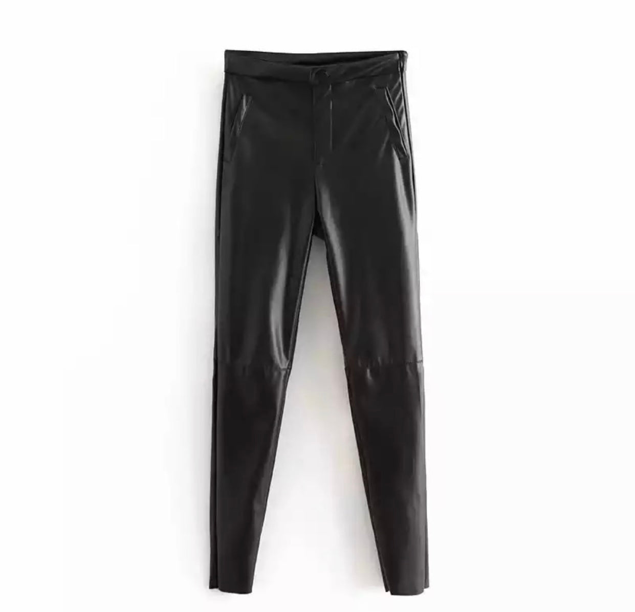 HIGH WAIST BUTTON DETAIL VEGAN LEATHER LEGGINGS