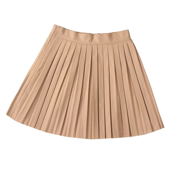 BEIGE PLEATED FAUX LEATHER SKIRT