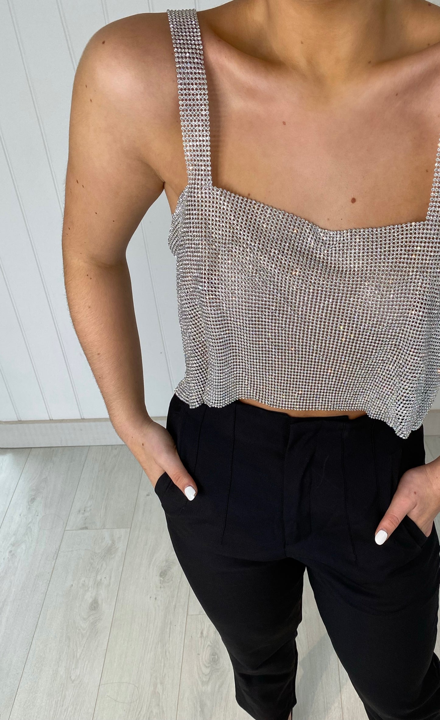 DIAMANTÉ DETAIL CROP TOP