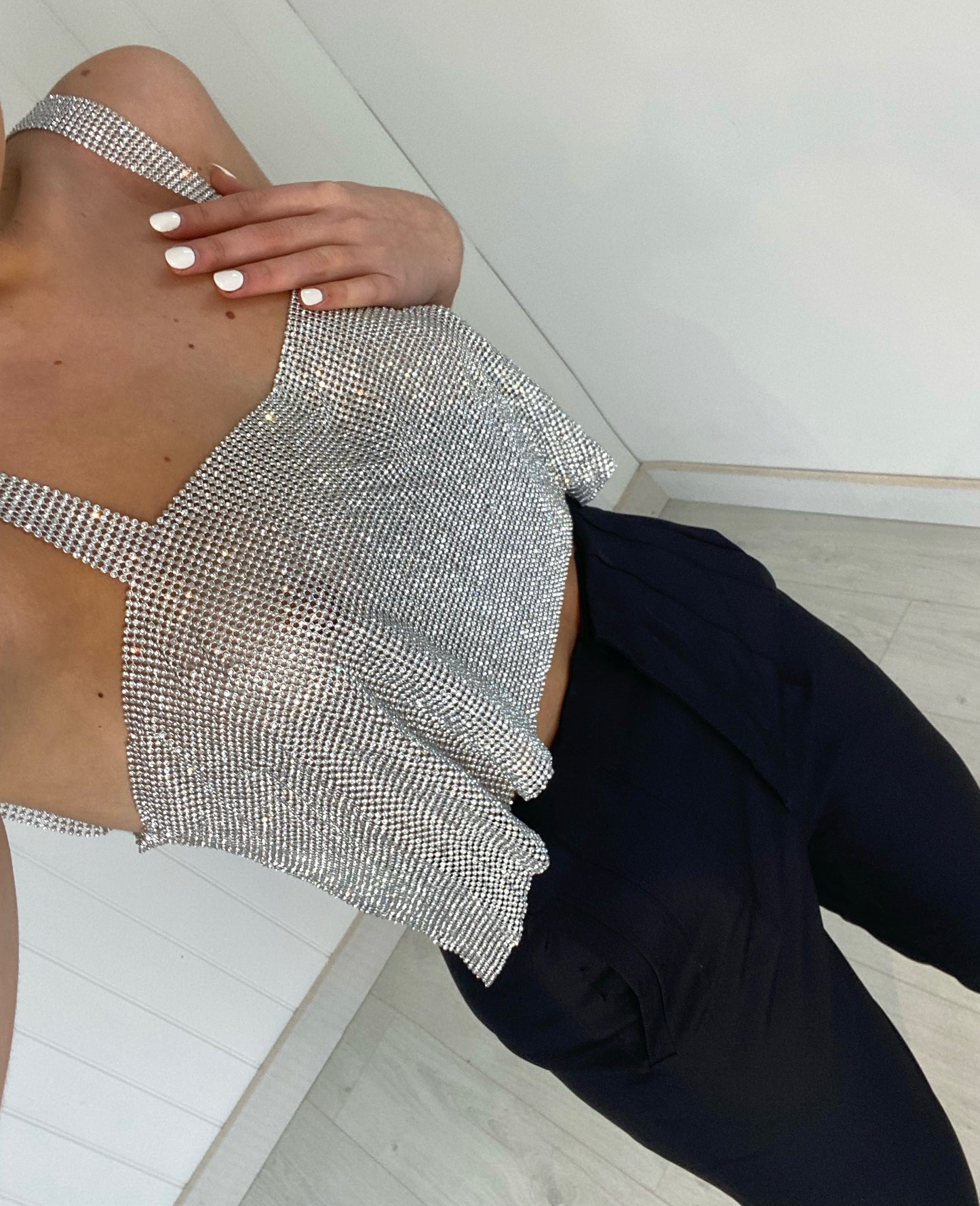 DIAMANTÉ DETAIL CROP TOP