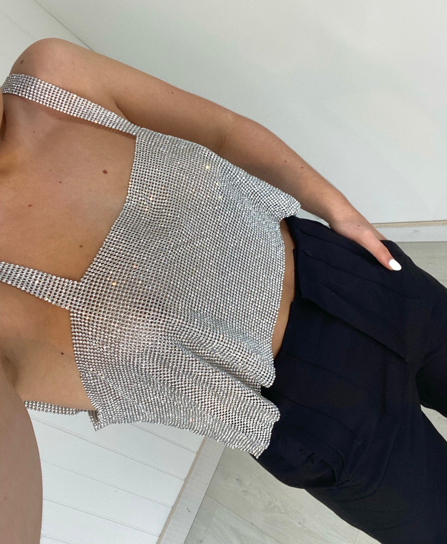 DIAMANTÉ DETAIL CROP TOP