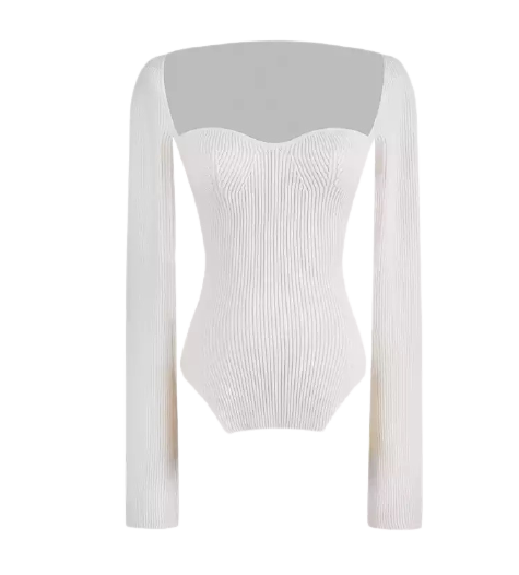 WHITE SQUARE NECK KNITTED JUMPER