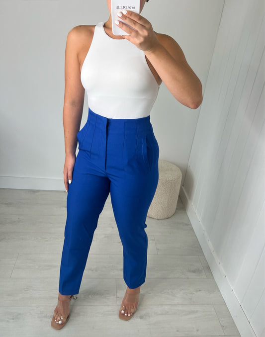 BLUE DARTED HIGH WAIST TROUSERS