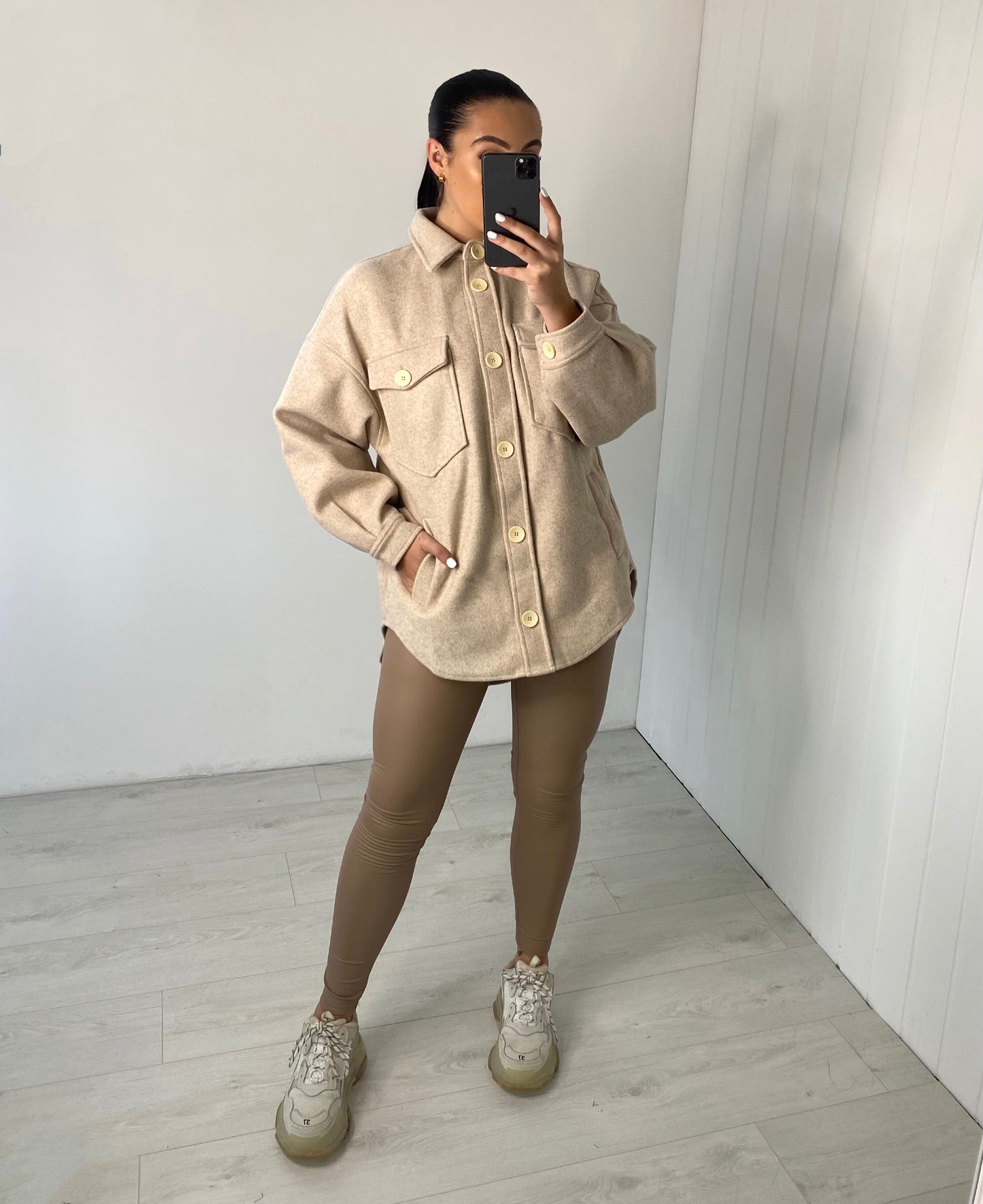 BEIGE OVERSIZED WOOL LOOK SHACKET