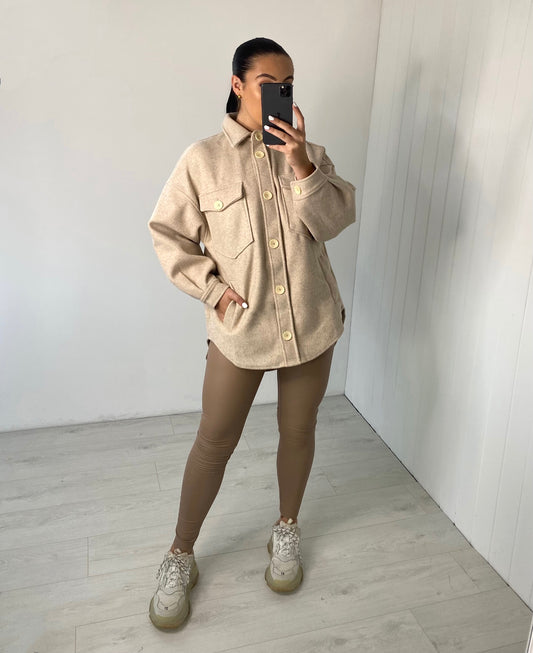 BEIGE OVERSIZED WOOL LOOK SHACKET
