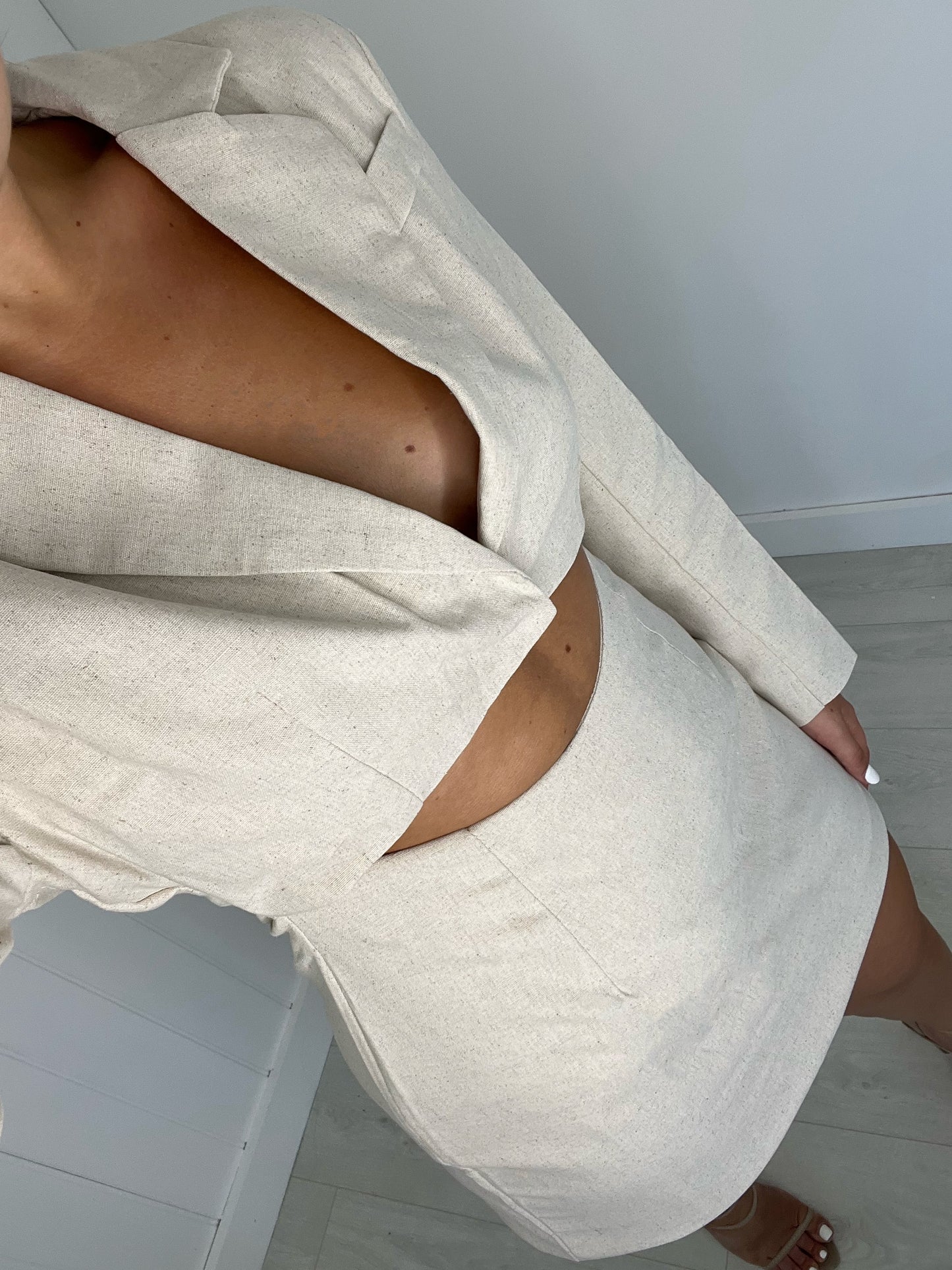 BEIGE LINEN CUT OUT BLAZER DRESS